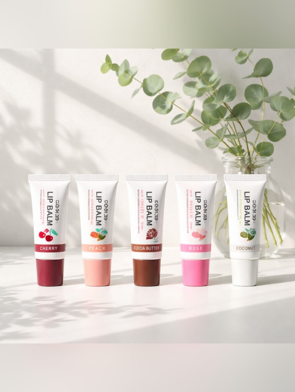 5pc Lip Gloss Balm Set - Cherry, Peach, Cocoa Butter, Rose, Coconut